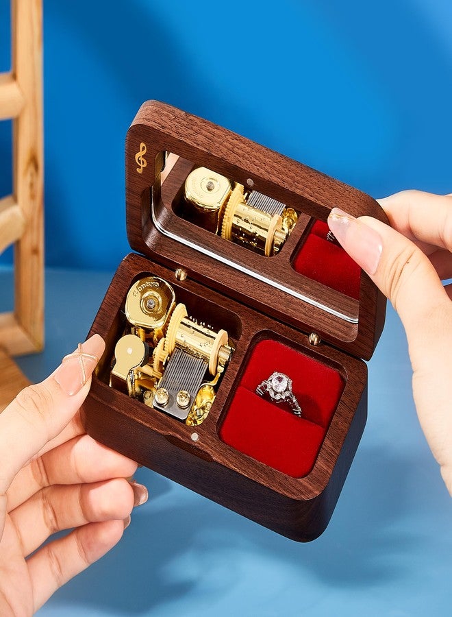Wislist Elegant Vintage Wooden Jewelry Ring Jewelry Box, Musical Ring Box Gift for Lover Birthday Wedding Anniversary(Walnut Wood, Tune: Fly me to the moon) - Image 4